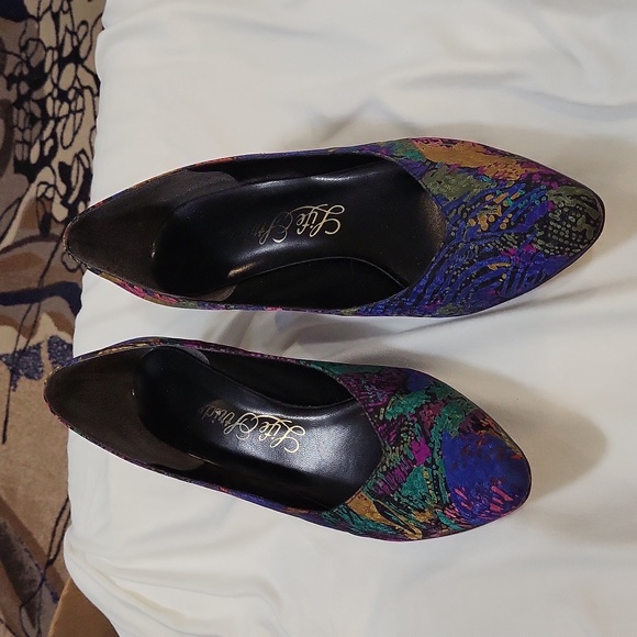 Life Stride Retro Satin Covered Pumps Splatter Shimmery Multicolor Size 11 AA - Picture 2 of 11